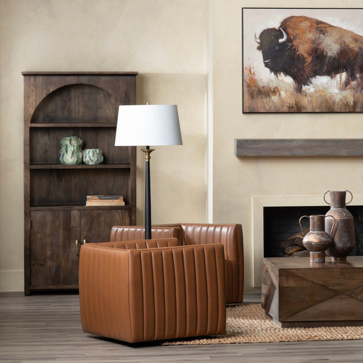 Crestview Collection Huxley Cognac Faux Leather Channeled Accent Chair
