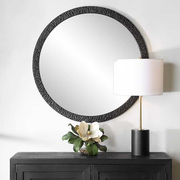 Casa Bella Living  Black Textured Iron Round Mirror