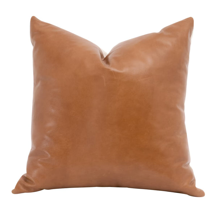 Essentials For Living The Better Together 22”  Essential Pillow ~ Whiskey Brown Top Grain Leather, Jute