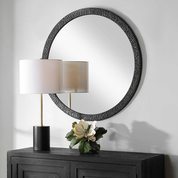Casa Bella Living  Black Textured Iron Round Mirror