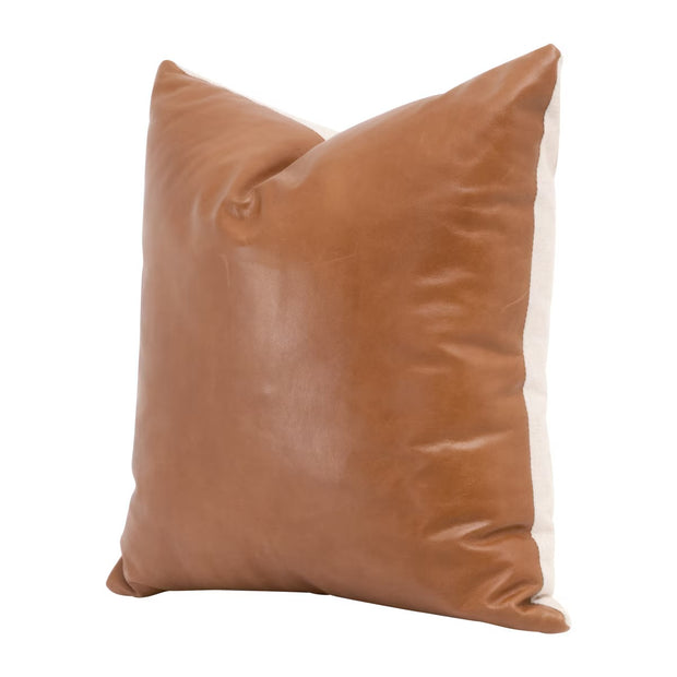 Essentials For Living The Better Together 22”  Essential Pillow ~ Whiskey Brown Top Grain Leather, Jute