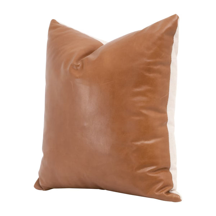 Essentials For Living The Better Together 22”  Essential Pillow ~ Whiskey Brown Top Grain Leather, Jute