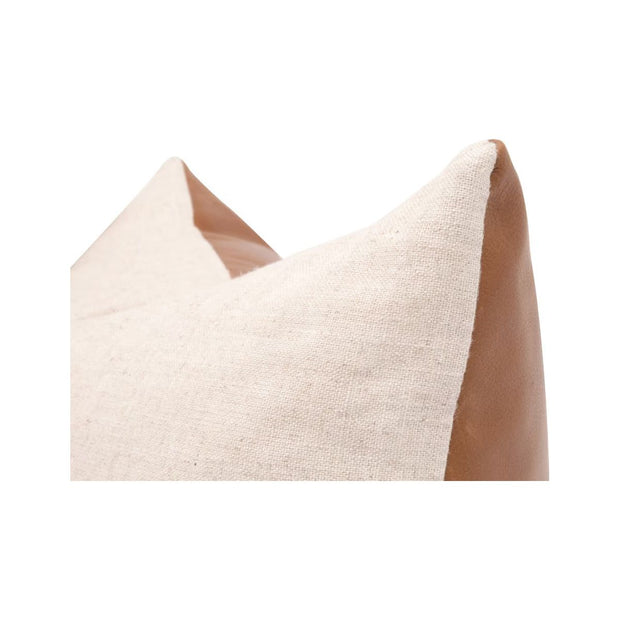 Essentials For Living The Better Together 22”  Essential Pillow ~ Whiskey Brown Top Grain Leather, Jute