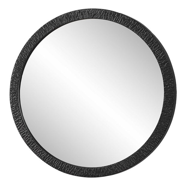Casa Bella Living  Black Textured Iron Round Mirror