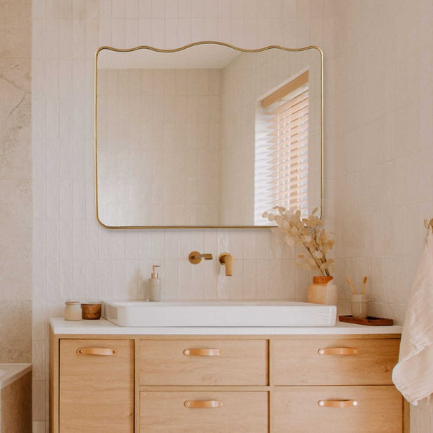 Casa Bella Living Antique Gold Wavy Top  Round Edges Mirror