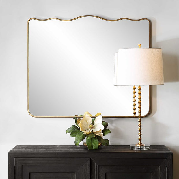 Casa Bella Living Antique Gold Wavy Top  Round Edges Mirror