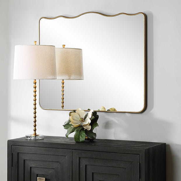 Casa Bella Living Antique Gold Wavy Top  Round Edges Mirror