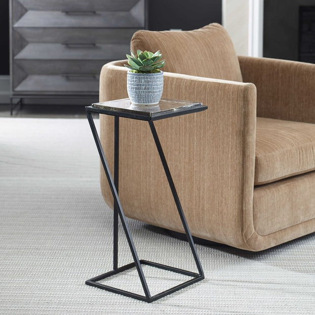 Casa Bella Living Cast Glass Angled Metal Frame Accent Table