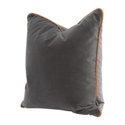 Essentials For Living The Not So Basic 20” Essential Pillow ~ Dark Dove Velvet, Whiskey Brown Top Grain Leather Piping