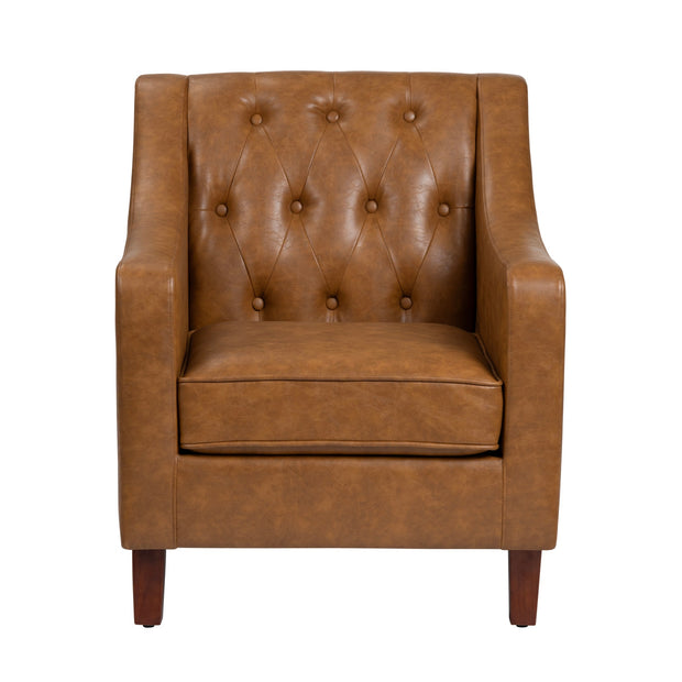 Crestview Collection Harmon Cognac Vegan Leather Tufted Accent Chair
