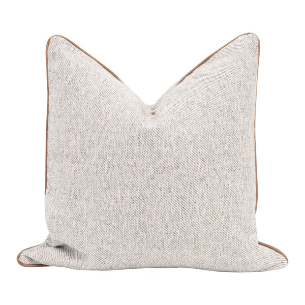 Essentials For Living The Not So Basic 22” Essential Pillow ~ Howell Natural, Whiskey Brown Top Grain Leather Piping
