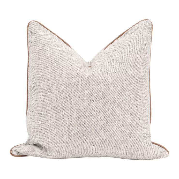 Essentials For Living The Not So Basic 22” Essential Pillow ~ Howell Natural, Whiskey Brown Top Grain Leather Piping