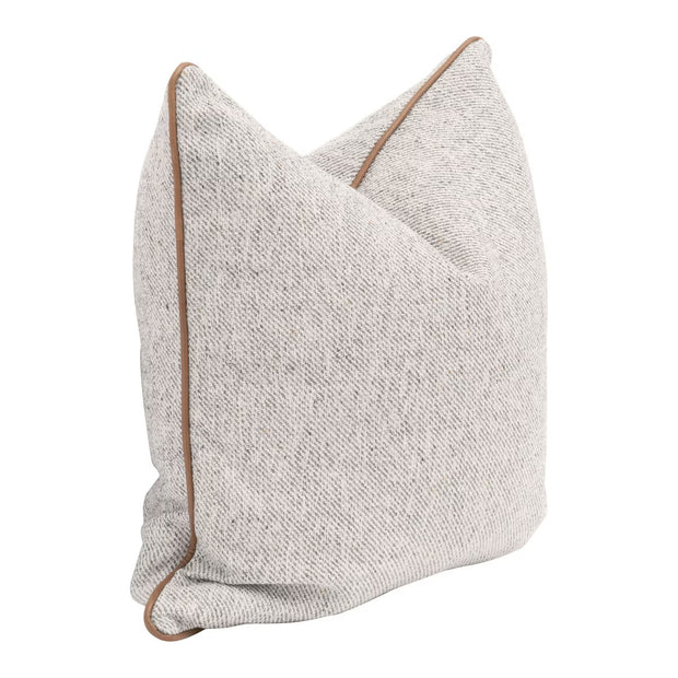 Essentials For Living The Not So Basic 22” Essential Pillow ~ Howell Natural, Whiskey Brown Top Grain Leather Piping