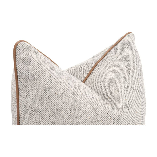 Essentials For Living The Not So Basic 22” Essential Pillow ~ Howell Natural, Whiskey Brown Top Grain Leather Piping
