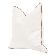 Essentials For Living The Not So Basic 22” Essential Pillow ~ LiveSmart Boucle-Snow, Whiskey Brown Top Grain Leather Piping