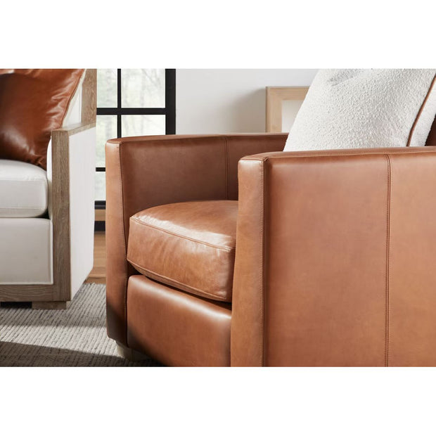 Essentials For Living The Not So Basic 22” Essential Pillow ~ LiveSmart Boucle-Snow, Whiskey Brown Top Grain Leather Piping