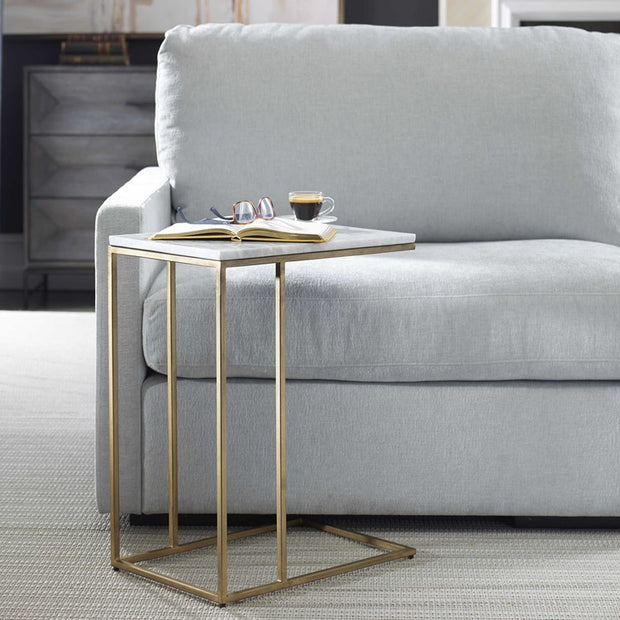 Casa Bella Living Brass Frame White Marble Accent Table