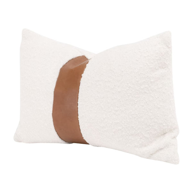 Essentials For Living The Split Decision 20” Essential Lumbar Pillow ~ LiveSmart Boucle-Snow, Whiskey Brown Top Grain Leather Stripe