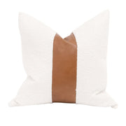 Essentials For Living The Split Decision 20” Essential Pillow ~ LiveSmart Boucle-Snow, Whiskey Brown Top Grain Leather Stripe