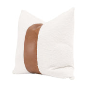 Essentials For Living The Split Decision 20” Essential Pillow ~ LiveSmart Boucle-Snow, Whiskey Brown Top Grain Leather Stripe