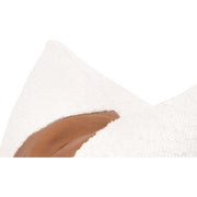 Essentials For Living The Split Decision 20” Essential Pillow ~ LiveSmart Boucle-Snow, Whiskey Brown Top Grain Leather Stripe