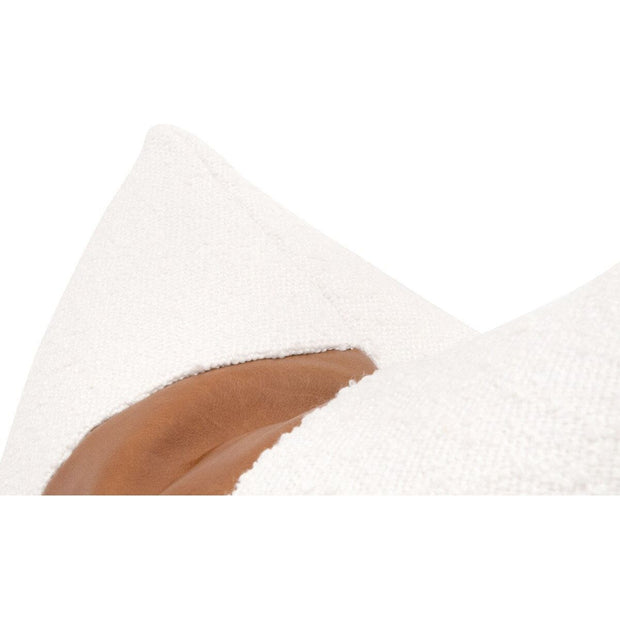 Essentials For Living The Split Decision 20” Essential Pillow ~ LiveSmart Boucle-Snow, Whiskey Brown Top Grain Leather Stripe