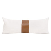 Essentials For Living The Split Decision 22” Essential Pillow ~ LiveSmart Boucle Snow, Whiskey Brown Top Grain Leather Stripe