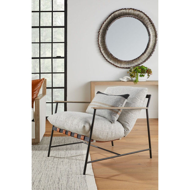 Essentials For Living Brando Club Chair~ Howell Natural, Chestnut Top Grain Leather, Natural Gray Oak With Black Iron