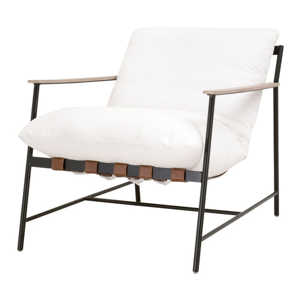 Essentials For Living Brando Club Chair~ LiveSmart Peyton-Pearl, Chestnut Top Grain Leather, Natural Gray Oak With Black Iron