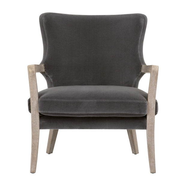 Essentials For Living Calvin Club Chair~ Dark Dove Velvet, Natural Gray Oak