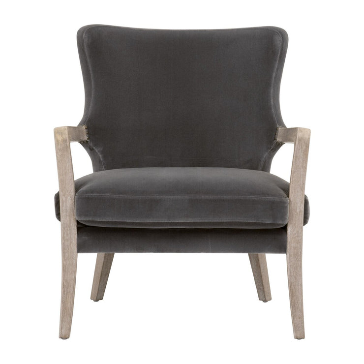 Essentials For Living Calvin Club Chair~ Dark Dove Velvet, Natural Gray Oak