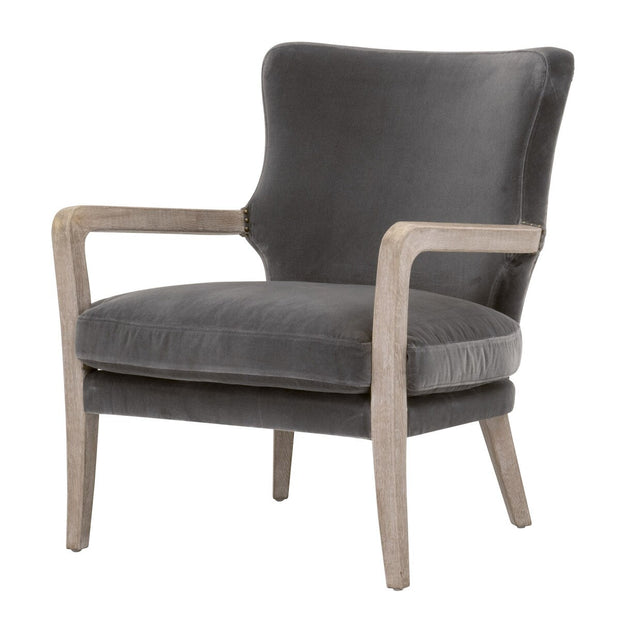 Essentials For Living Calvin Club Chair~ Dark Dove Velvet, Natural Gray Oak