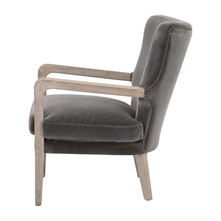 Essentials For Living Calvin Club Chair~ Dark Dove Velvet, Natural Gray Oak