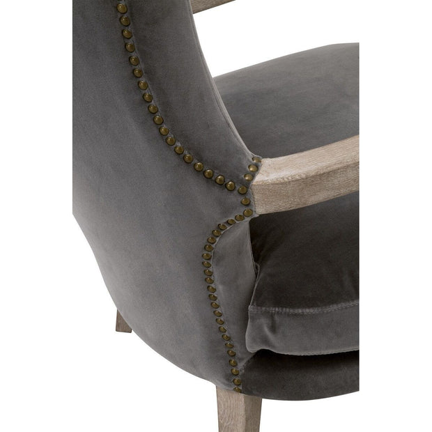 Essentials For Living Calvin Club Chair~ Dark Dove Velvet, Natural Gray Oak