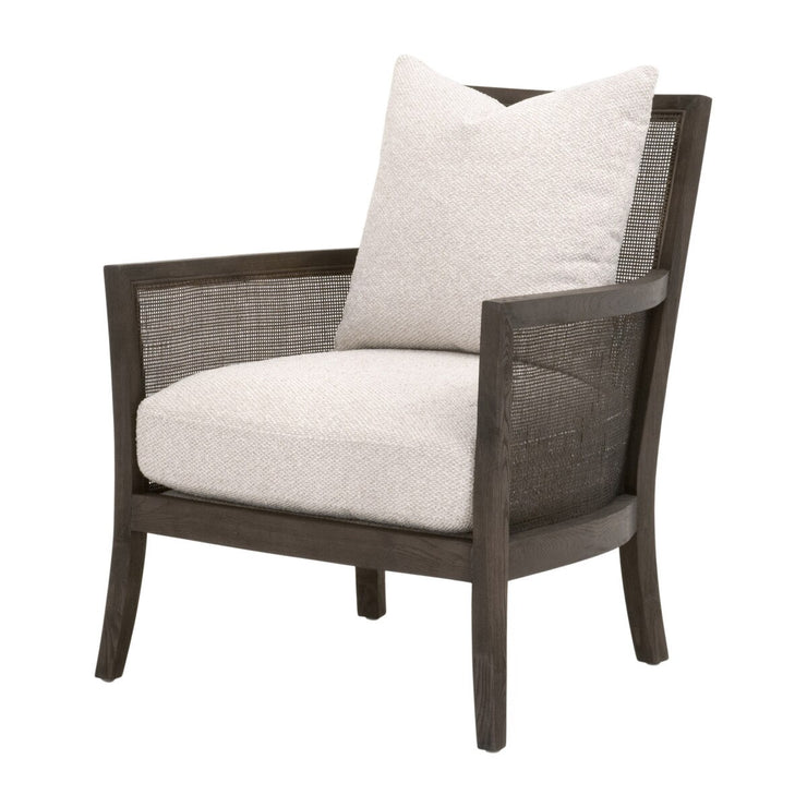 Essentials For Living Caris Club Chair~ LiveSmart Gellar-Linen, Matte Brown Oak & Cane