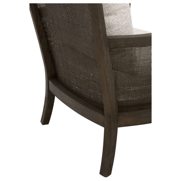 Essentials For Living Caris Club Chair~ LiveSmart Gellar-Linen, Matte Brown Oak & Cane