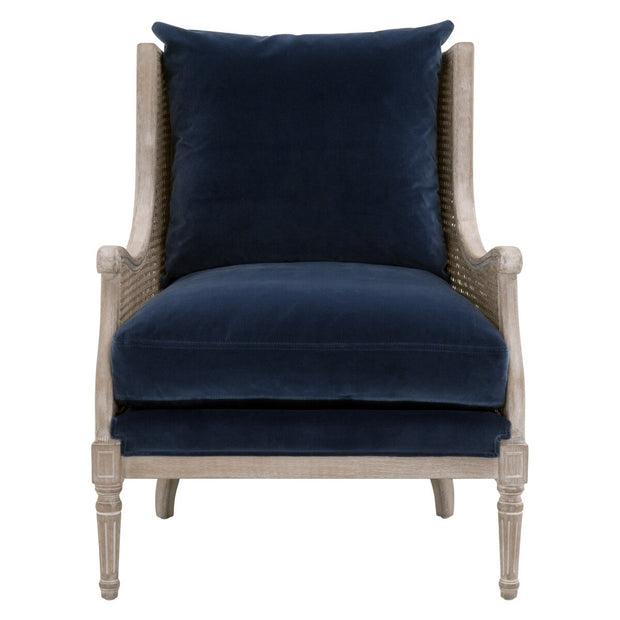Essentials For Living Churchill Club Chair ~ Denim Velvet, Natural Gray Birch, Cane