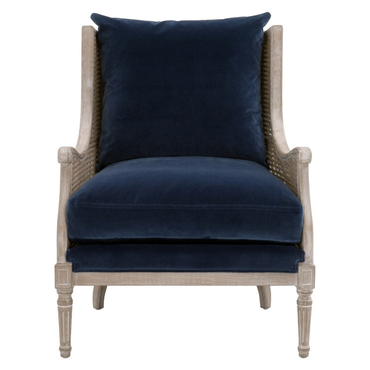 Essentials For Living Churchill Club Chair ~ Denim Velvet, Natural Gray Birch, Cane