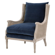 Essentials For Living Churchill Club Chair ~ Denim Velvet, Natural Gray Birch, Cane