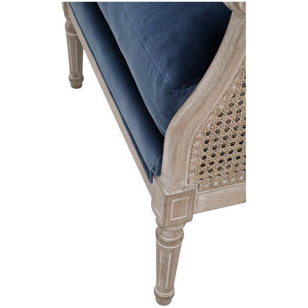 Essentials For Living Churchill Club Chair ~ Denim Velvet, Natural Gray Birch, Cane