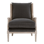 Essentials For Living Churchill Club Chair~ Dark Dove Velvet, Natural Gray Birch, Cane