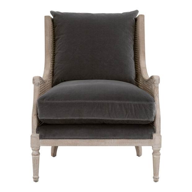 Essentials For Living Churchill Club Chair~ Dark Dove Velvet, Natural Gray Birch, Cane