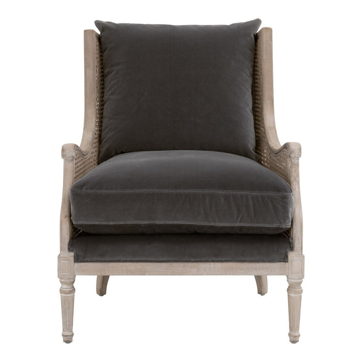 Essentials For Living Churchill Club Chair~ Dark Dove Velvet, Natural Gray Birch, Cane