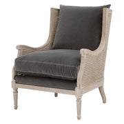 Essentials For Living Churchill Club Chair~ Dark Dove Velvet, Natural Gray Birch, Cane