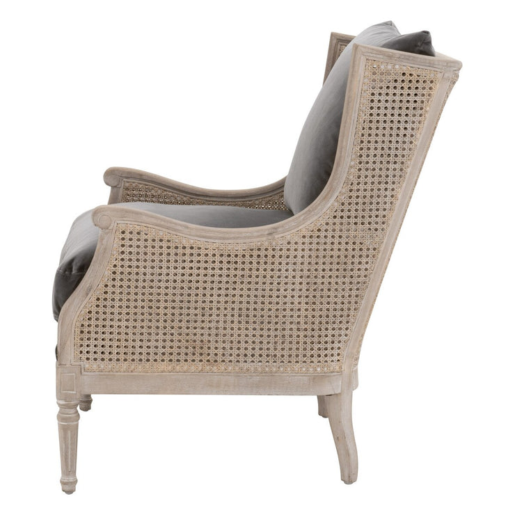 Essentials For Living Churchill Club Chair~ Dark Dove Velvet, Natural Gray Birch, Cane