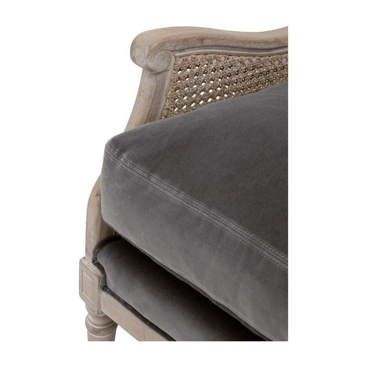 Essentials For Living Churchill Club Chair~ Dark Dove Velvet, Natural Gray Birch, Cane