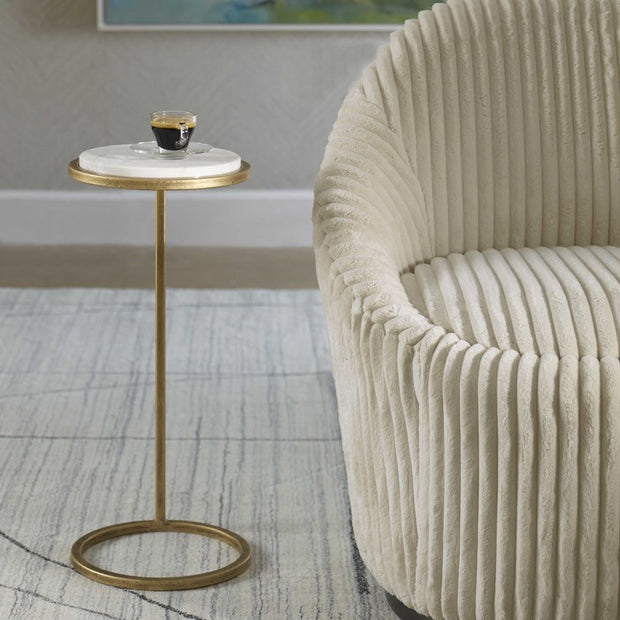 Casa Bella Living Aged Gold Iron Frame And White Marble Accent Table