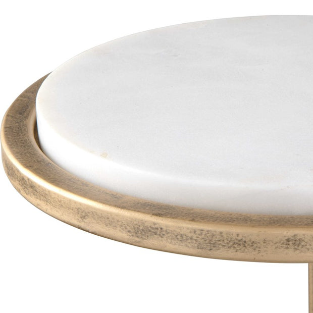 Casa Bella Living Aged Gold Iron Frame And White Marble Accent Table