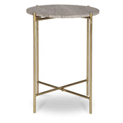 Casa Bella Living Dark Travertine top With Gold Iron Frame Accent Table