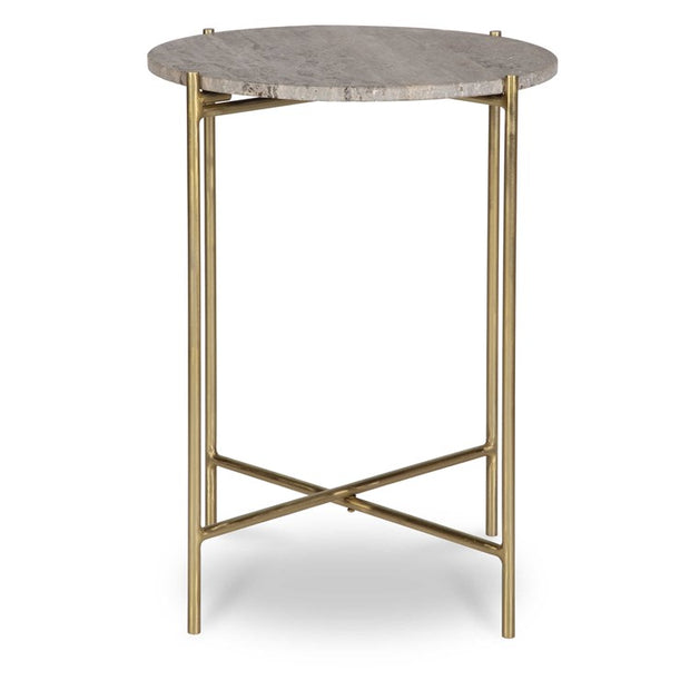 Casa Bella Living Dark Travertine top With Gold Iron Frame Accent Table